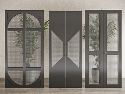 Rattan double-door sliding door 3d model