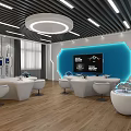 Modern Exhibition Hall Interior With Digital Screens White Seats And Lighting