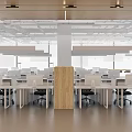 Modern Public Office Space With Open Layout White Desks And Wooden Bookshelves