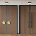 Herringbone Pattern Double Doors With Brass Round Knobs And Screen Design Long Metal Handles Interior 3d model