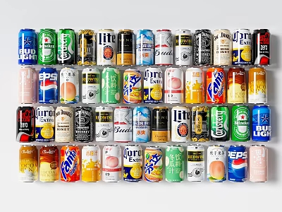 Colorful Assorted Beverage Cans With Various Brands Neatly Arranged 3d model