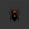 Rhinoceros Beetle With Large Curved Horns And Shiny Dark Exoskeleton On Gray Background