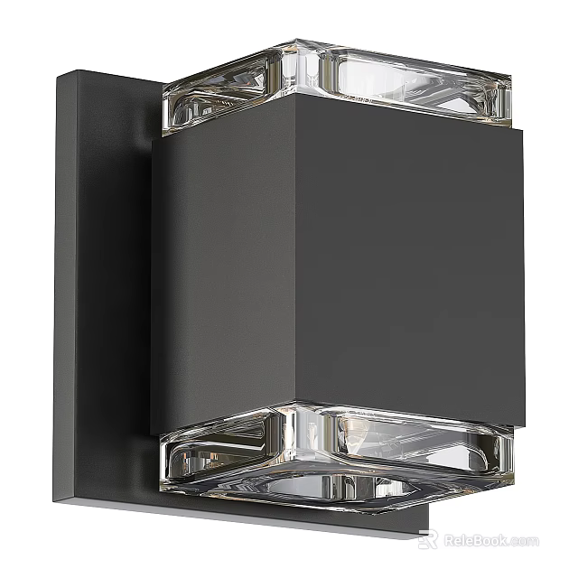 Modern Wall Light With Square Design Black Metal Body And Clear Glass Panels 3d model 