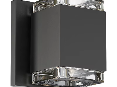 Modern Wall Light With Square Design Black Metal Body And Clear Glass Panels 3d model