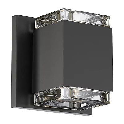 Modern Wall Light With Square Design Black Metal Body And Clear Glass Panels 3d model