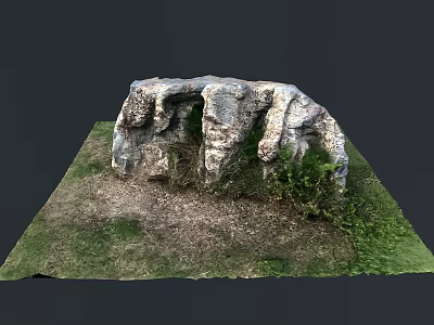 Natural Stone and Wood Landscape Feature With Green Moss Grass and Dirt 3d model