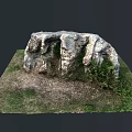 Natural Stone and Wood Landscape Feature With Green Moss Grass and Dirt