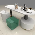 Modern White Display Shelf With Decorative Figurines And Transparent Cube Base 3d model