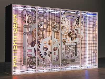 Modern Commercial Equipment Featuring Illuminated Gear Design And Grid Structure 3d model