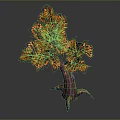 Decorative 3D Model Tree With Dark Red Trunk Yellow Tipped Roots And Orange Leaves