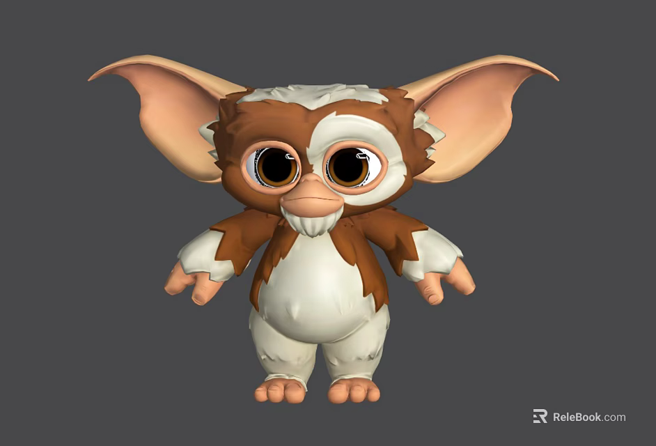 Cute Game Movie Character With Large Ears Big Eyes And Brown White Fur 3d model 