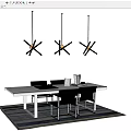 Modern Dining Table Set With Black Chairs Star Shaped Pendant Lights And Table Decor 3d model