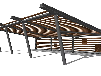 Modern Pergola With Metal Support Posts And Wooden Roof Slats Design Structure 3d model
