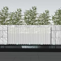 Stone Feature Wall With Transparent Glass Panel And Tree Reflections Surrounded By Green Plants 3d model