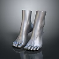 Two Sleek Silver Metallic Foot Models With Smooth Texture And Dark Background Reflections