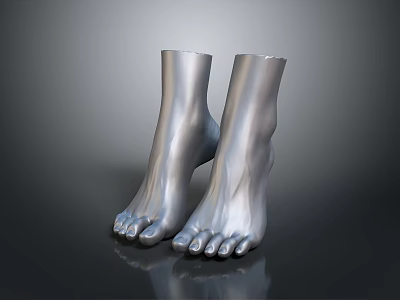 Two Sleek Silver Metallic Foot Models With Smooth Texture And Dark Background Reflections 3d model
