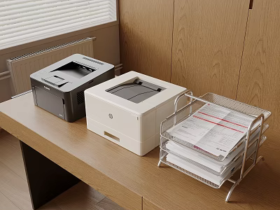 Office Desk With Printers And Document Organizer 3d model Office Desk With Printers And Document Organizer 3d model