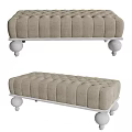 Elegant Modern Rectangular Beige Tufted Upholstered Ottoman With White Spherical Legs