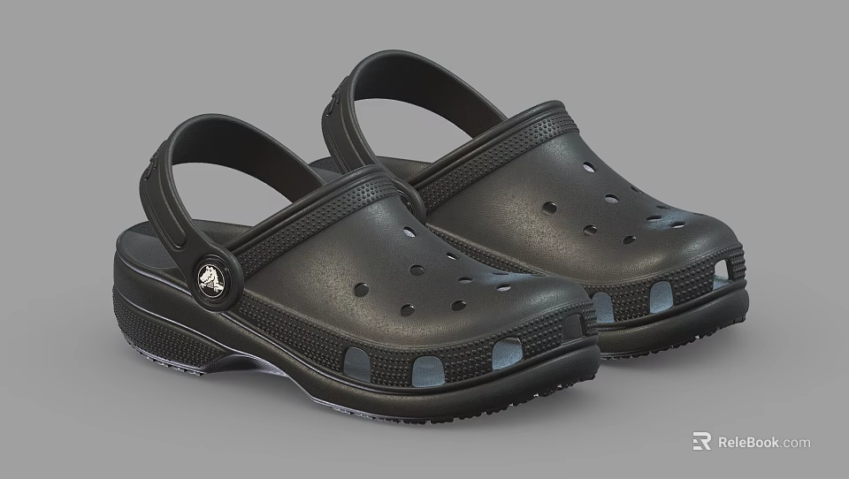Black Casual Clogs Shoes With Ventilation Holes Adjustable Strap And Non Slip Sole 3d model 