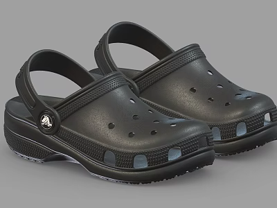 Black Casual Clogs Shoes With Ventilation Holes Adjustable Strap And Non Slip Sole 3d model