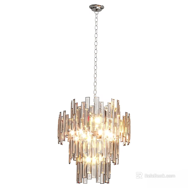 Modern Linear Chandelier With Metallic Rods Hanging Chain And Bright Illuminated Lights 3d model 