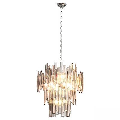 Modern Linear Chandelier With Metallic Rods Hanging Chain And Bright Illuminated Lights 3d model