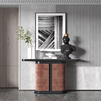 Modern Entryway Console Table And Side Cabinet Design With Decorative Vase And Sculpture 3d model