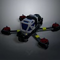 Quadcopter Drone Model With Black White Frame Red Propellers And Yellow Accents 3d model