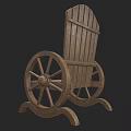 Rustic Wooden Leisure Chair With Wheel Shaped Armrests And Classic Design