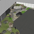 Courtyard Garden Landscape With Natural Rocks Green Grass And Paved Walkway Design