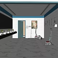 Bright Clean Modern Public Toilet With Marble Floors Multiple Sinks And Complete Cleaning Equipment