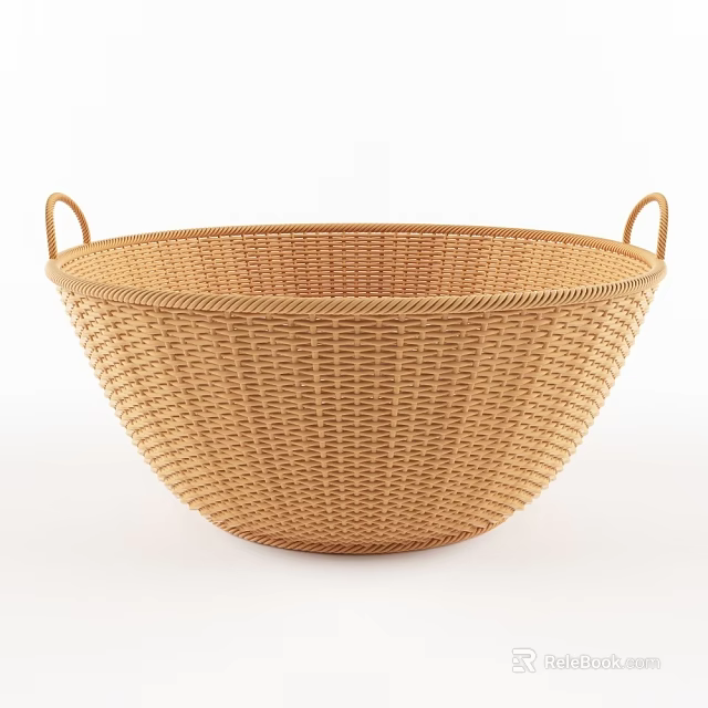 Light Brown Woven Rattan Storage Basket With Two Handles For Home Use 3d model 