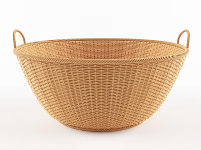 Light Brown Woven Rattan Storage Basket With Two Handles For Home Use 3d model