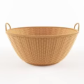 Light Brown Woven Rattan Storage Basket With Two Handles For Home Use