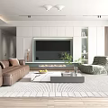 Modern Living Room Interior Design With Brown Sofa TV Wall And Green Plant
