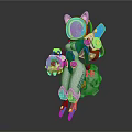 Game Character With Cat Ears Blue White Outfit Mechanical Legs And Energy Tool