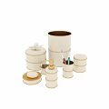 Elegant Daily Washing Essentials White Containers with Golden Trim Including Soap Dish Dispenser Toothbrush Holder