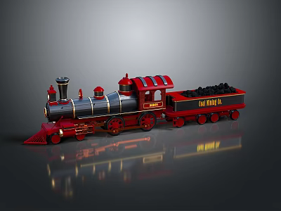 Vintage Red And Black Train Model With Steam Locomotive Coal Car And Chimney 3d model