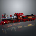 Vintage Red And Black Train Model With Steam Locomotive Coal Car And Chimney