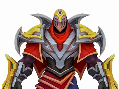 Fantasy Warrior Character Featuring Golden Spiked Armor Red Cape And Masked Helmet 3d model