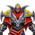 Fantasy Warrior Character Featuring Golden Spiked Armor Red Cape And Masked Helmet