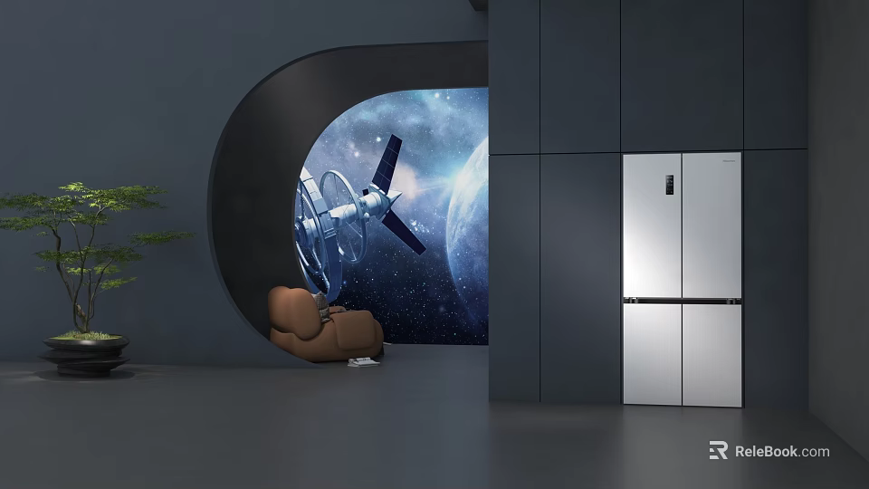 Modern Luxury Living Room Interior With Starry Universe Theme Wall Satellite Model And Brown Sofa 3d model 