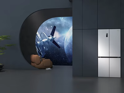 Modern Luxury Living Room Interior With Starry Universe Theme Wall Satellite Model And Brown Sofa 3d model