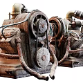 Old Rusty Vintage Engines Showcasing Mechanical Wheels Pipes And Metal Parts