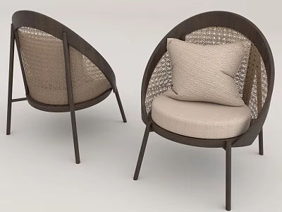 Modern Rattan Leisure Chair With Wooden Frame Light Cushion And Pillow 3d model