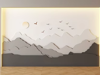 Landscape Painting Background Wall Ink Landscape Painting Background Wall Sofa Background Wall Living Room TV Background Wall 3d model