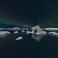 Majestic Arctic Night Landscape With Aurora Borealis And Floating Icebergs On Calm Dark Sea