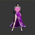 Elegant Female Character In Purple Dress With Skull Patterns Holding Heart Shaped Object