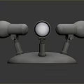 Three Silver Metal Spotlights With Adjustable Stands On Round Base