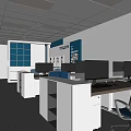 Open Public Office Area With Workstations Computers Ergonomic Chairs And Ceiling Lights 3d model